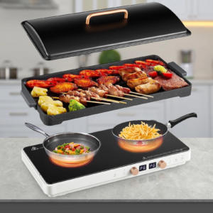 Wejox© CookMaster – 2-Burner 1800W Induction Cooktop with Removable Griddle Pan